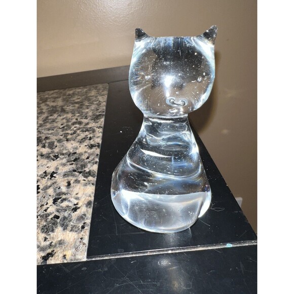 Clear Art Bubble Glass Paperweight Cat Figurine Figure Vintage 3.5”H x 2.5”W - Picture 8 of 8